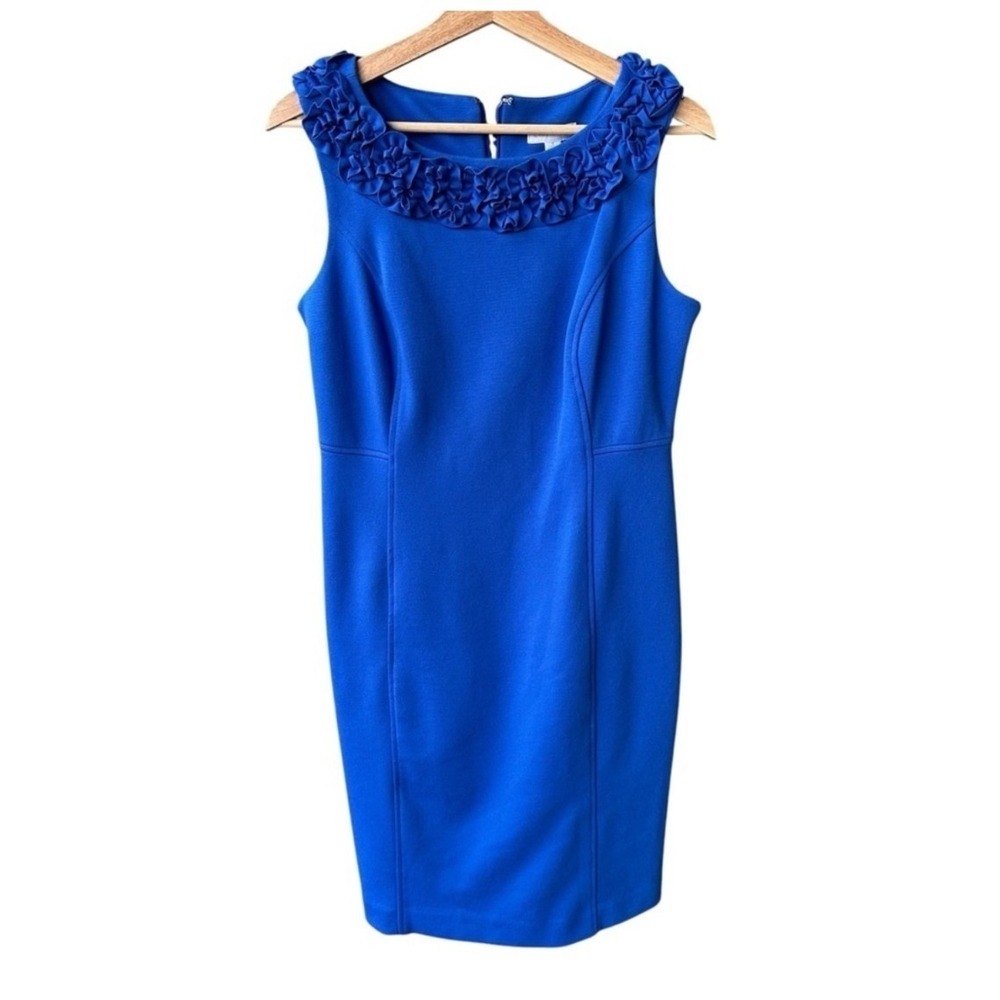 Charter Club Dress Royal Blue Ruffle Neck Sheath Sleeveless Office Business Sz 8